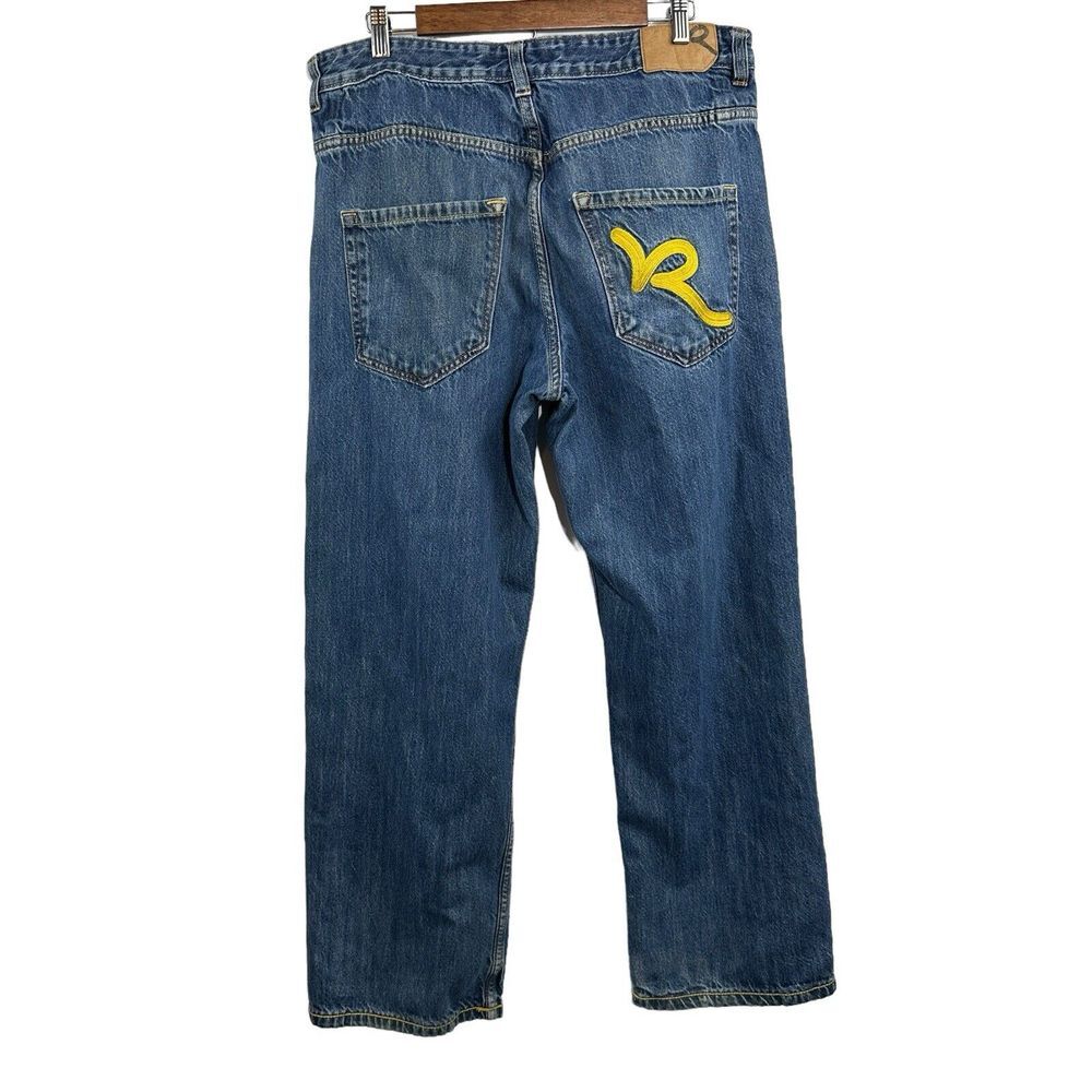 ROCAWEAR Jeans Mens Vintage Relaxed Baggy Button Fly Hip Hop Embroidered 38x31